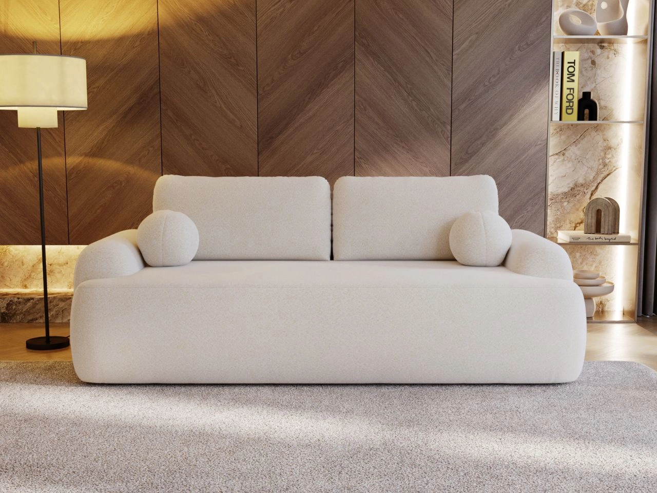 Kanapa z funkcją spania i pojemnikiem Aurio Biała