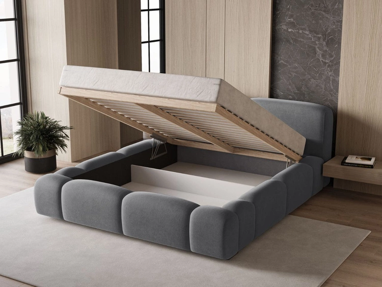 Łóżko tapicerowane z pojemnikiem i stelażem 160x200 Aubi Ciemnoszare