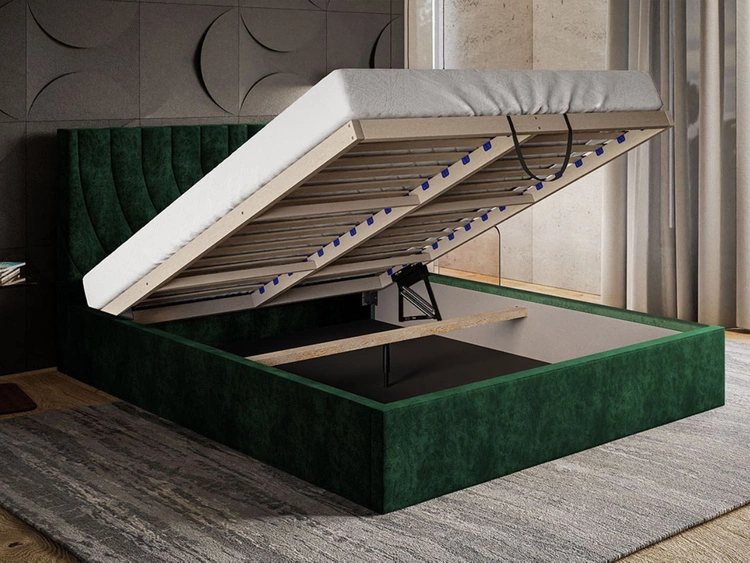 Łóżko tapicerowane z pojemnikiem i stelażem 160x200 Corti Ciemny zielony