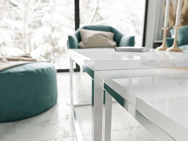 Stolik kawowy na chromowanym stelażu Asumi Biały Połysk 36x42