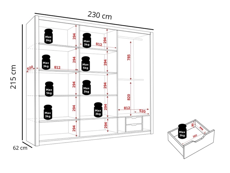 Szafa trzydrzwiowa z drzwiami przesuwnymi 250 Bino Brązowa