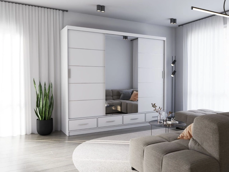 Szafa trzydrzwiowa z drzwiami przesuwnymi 250 cm Fiore Biała