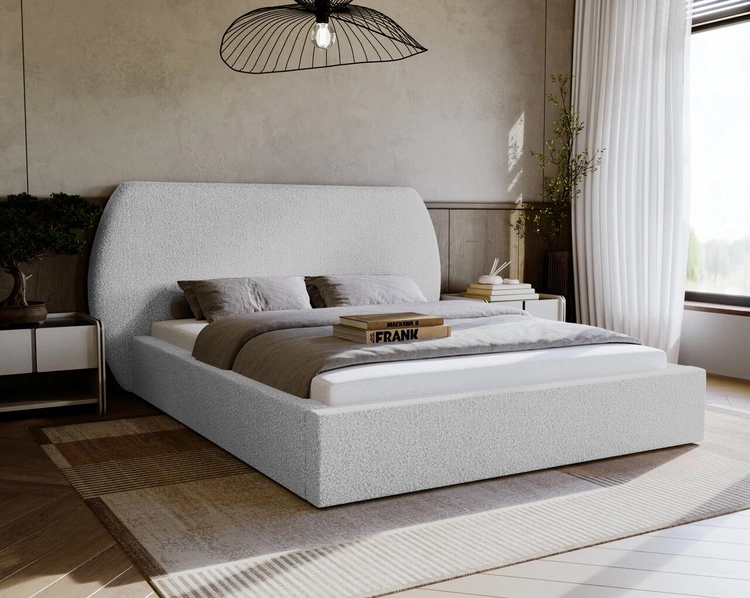 Łóżko tapicerowane z pojemnikiem i stelażem 160x200 cm Blossom Jasnoszare