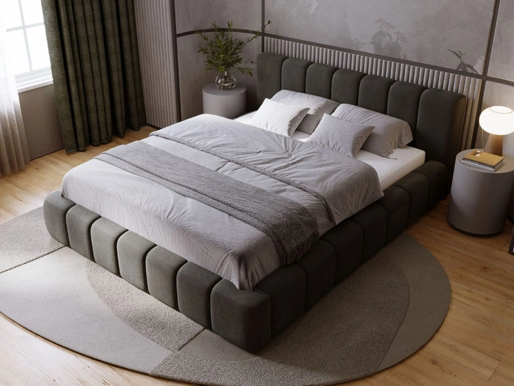 Łóżko tapicerowane z pojemnikiem i stelażem 160x200 Orio Ciemny szary