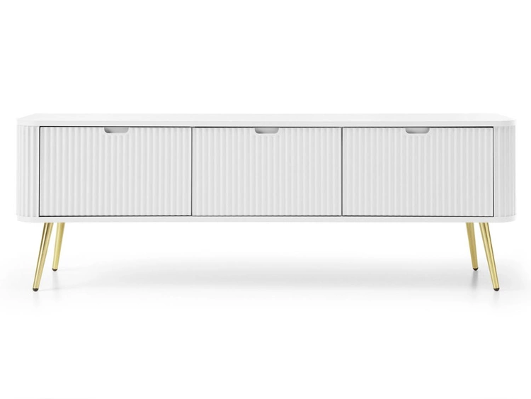 Szafka pod telewizor z drzwiczkami na złotych nogach Viva Biała