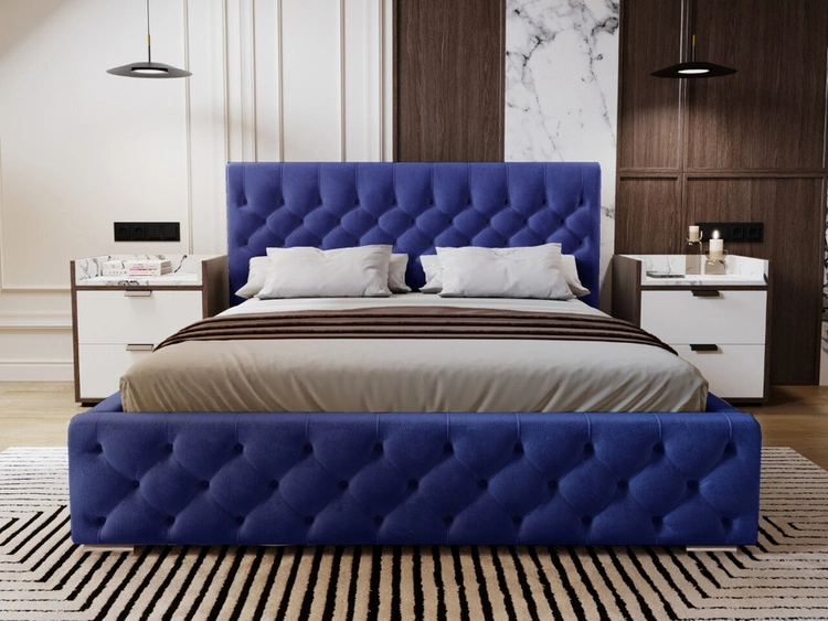 Łóżko tapicerowane z pojemnikiem i stelażem 180x200 Velutto Niebieski