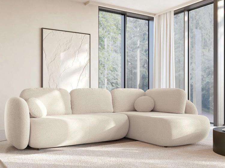 Narożnik z funkcją spania i pojemnikiem Lewy Carino Kremowy