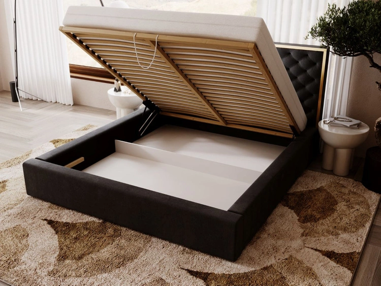 Łóżko tapicerowane z pojemnikiem i stelażem 120x200 Bonito Czarny