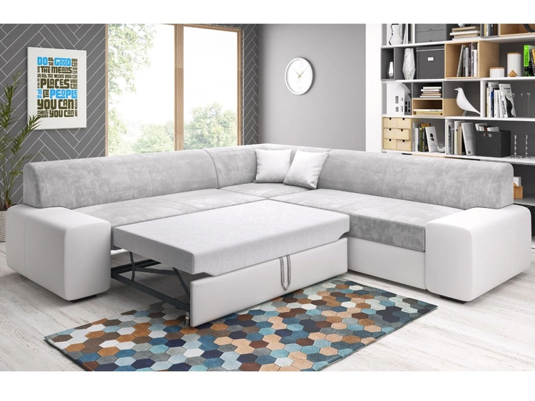 Narożnik L Prawy z funkcją spania i pojemnikiem Fresto Maxi Żółty, Biały