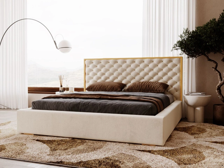 Łóżko tapicerowane z pojemnikiem i stelażem 200x200 Bonito Beżowy