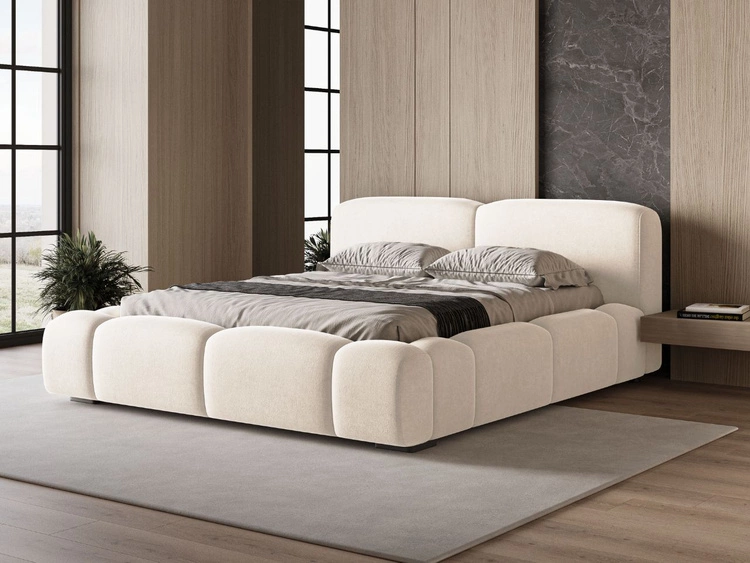 Łóżko tapicerowane z pojemnikiem i stelażem 160x200 Aubi Kremowe