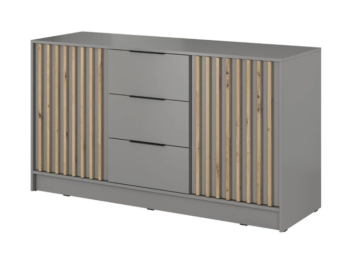 Komoda z drzwiami i szufladami 155 cm Macron Szara z lamelami