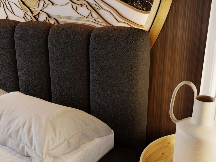 Łóżko tapicerowane bez pojemnika ze stelażem 160x200 Cloud w tkaninie bouclé Czarne