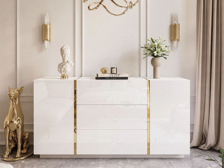 Zestaw mebli do salonu w stylu glamour Lunelie Biały połysk