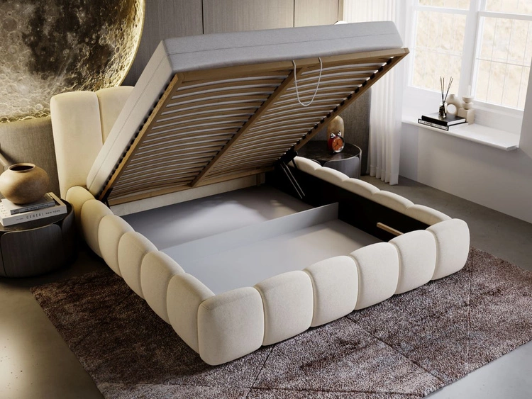 Łóżko tapicerowane z pojemnikiem i stelażem 180x200 Cloud Beżowy