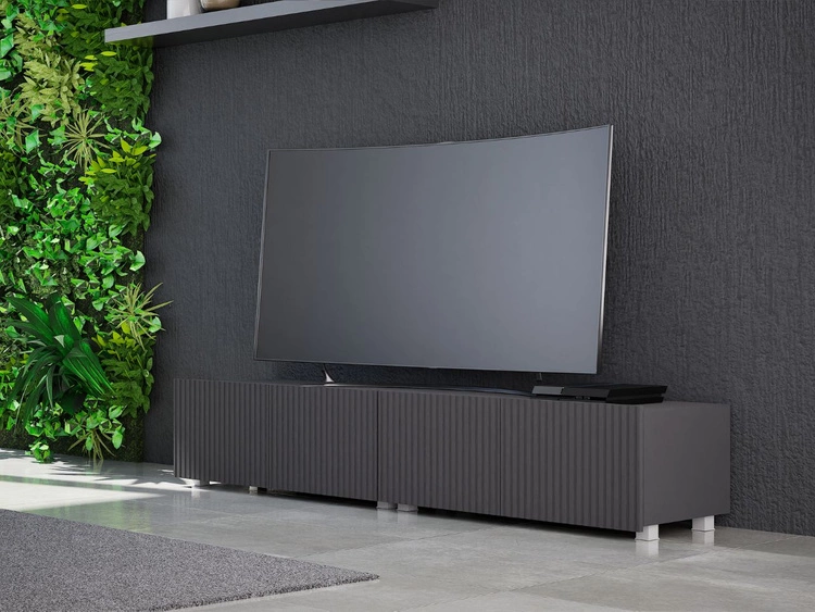 Zestaw szafek pod telewizor z drzwiczkami 200 cm Kioto Czarny
