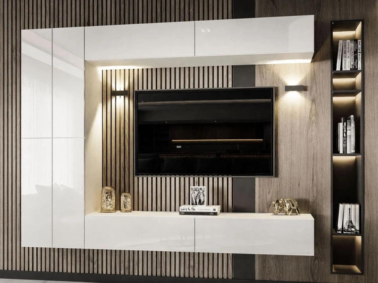 Meblościanka RTV wisząca do salonu Sorelle Biały połysk