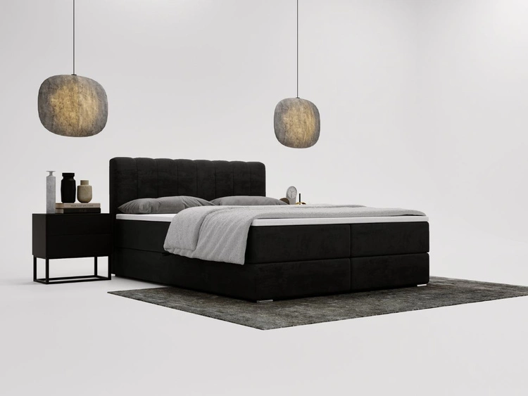 Łóżko kontynentalne z pojemnikami na pościel 120x200 Forte Czarne