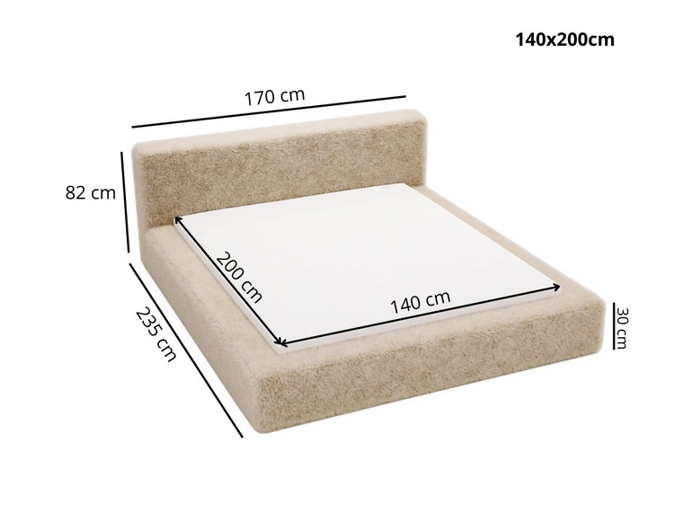 Łóżko tapicerowane z pojemnikiem i stelażem 140x200 cm Enjoy Jasnoszare