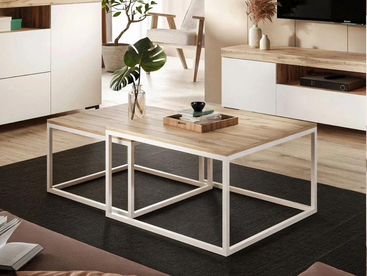 Zestaw mebli do salonu w loftowym stylu Asumi Biały i dąb wotan