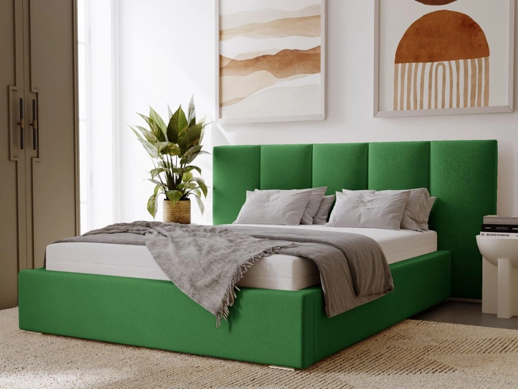 Łóżko tapicerowane z pojemnikiem i stelażem 160x200 cm Lizbona Zielone