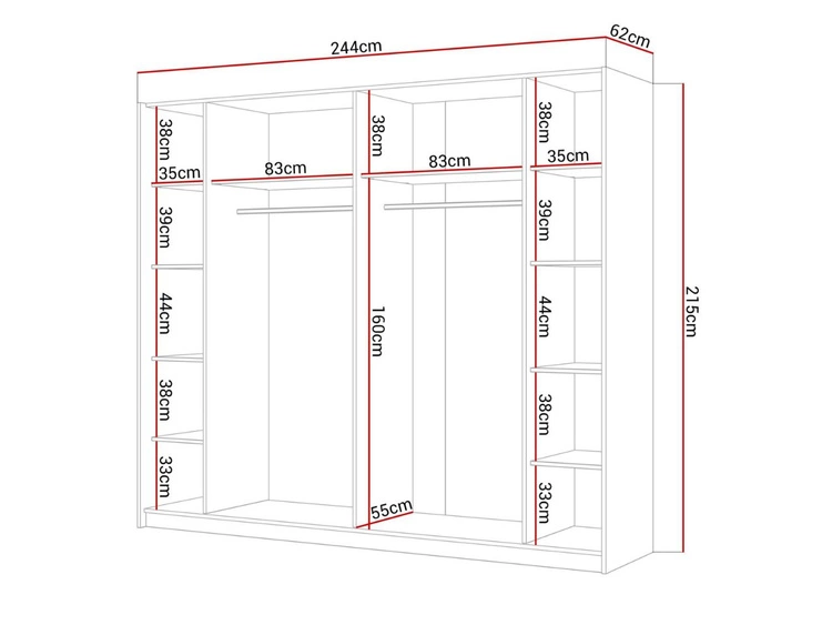 Szafa dwudrzwiowa z drzwiami przesuwnymi i lustrem 244 cm Nuveo Czarny połysk