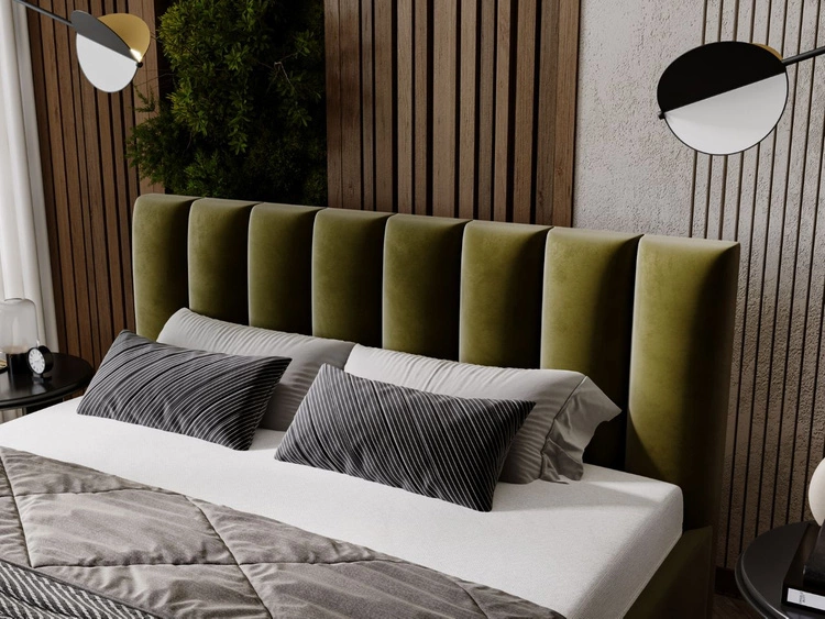 Łóżko tapicerowane z pojemnikiem i stelażem 200x200 Neos Zielone