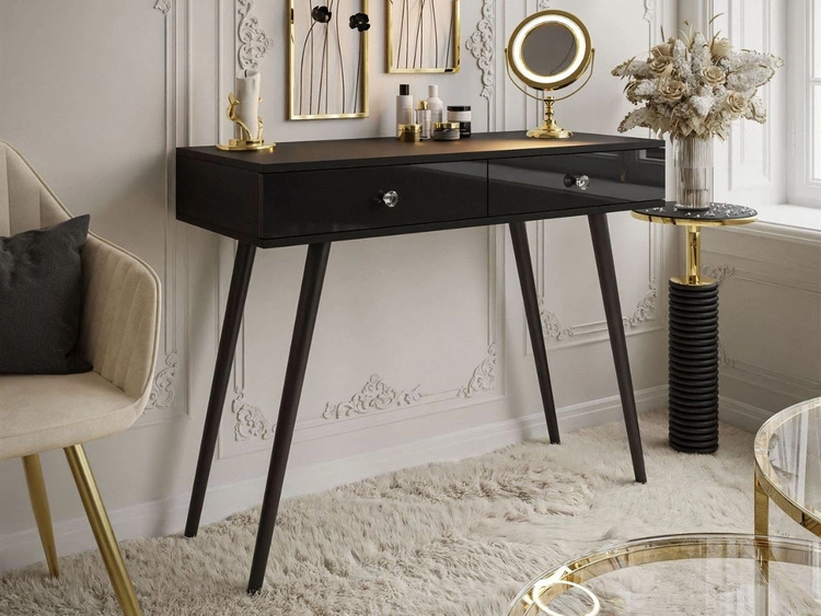Konsola glamour z szufladami i kryształowymi uchwytami Olivine czarny połysk