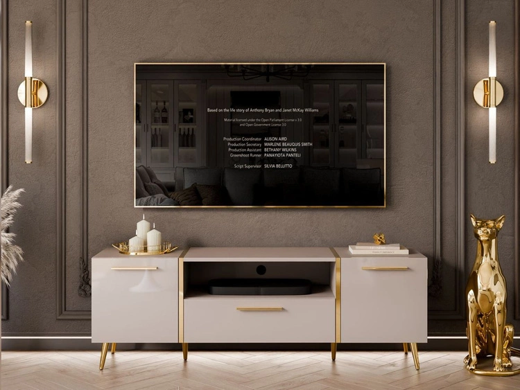 Zestaw mebli do salonu w stylu glamour na złotych nóżkach Lunelie Kaszmir