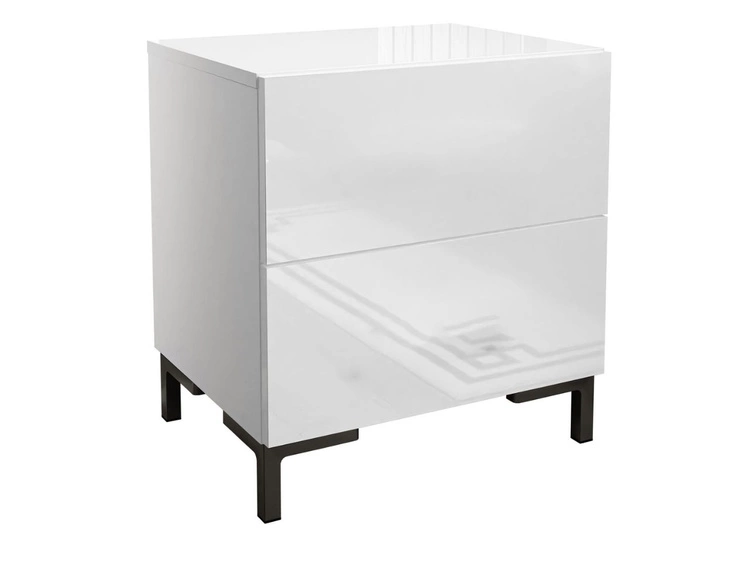 Stolik nocny z dwoma szufladami na czarnych nogach Nuveo Lux Biały Połysk