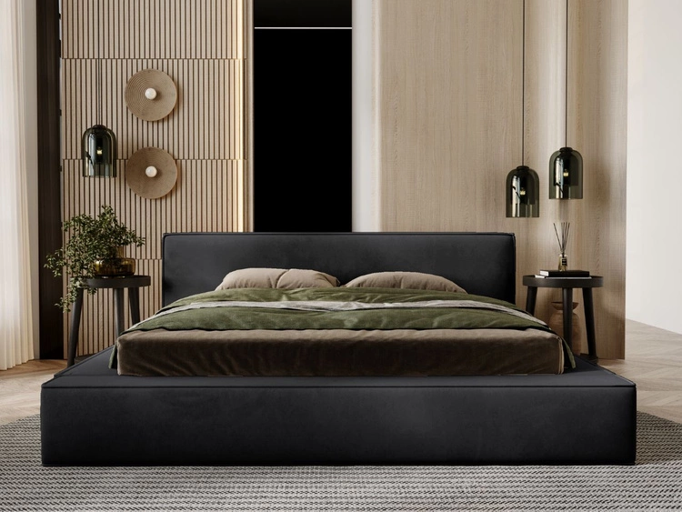 Łóżko tapicerowane z pojemnikiem i stelażem 120x200 Mali Czarne