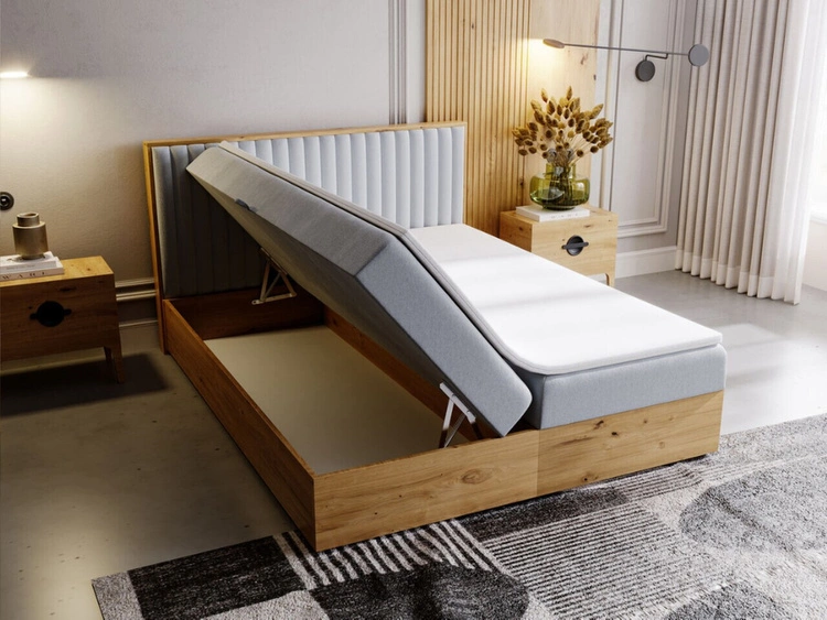 Łóżko kontynentalne z pojemnikiem na pościel 160x200 Forest Jasny szary