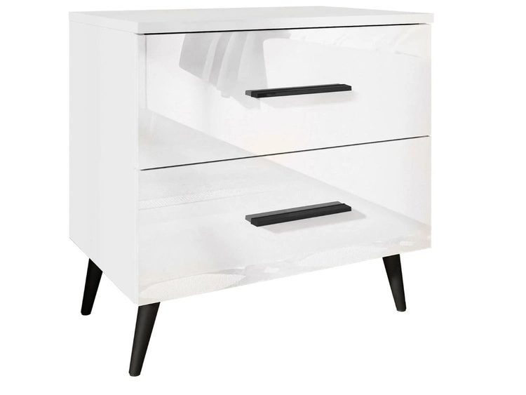 Stolik nocny z szufladami na czarnych nogach Nuveo Biały połysk