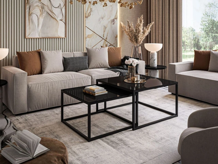 Stolik kawowy na czarnym stelażu z szklanym blatem Asumi Czarny 35x41