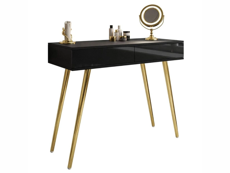 Konsola glamour z szufladami i złotymi nogami Olivine czarny połysk