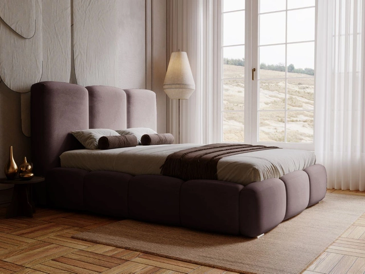 Łóżko tapicerowane z pojemnikiem i stelażem 200x200 cm Bubble Brązowe