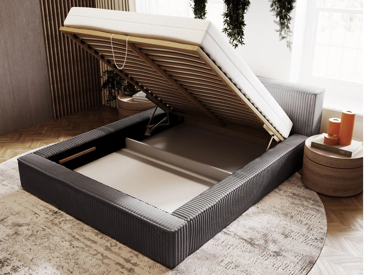 Łóżko tapicerowane z pojemnikiem i stelażem 160x200 Lago Szare