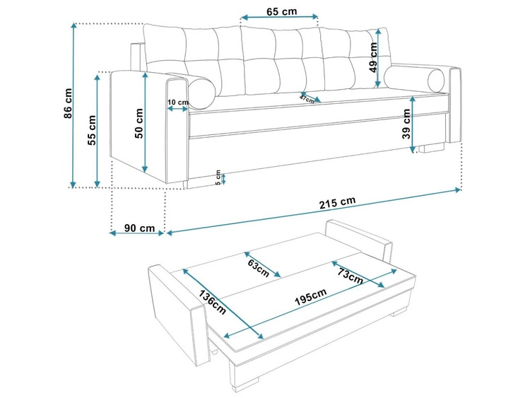 Kanapa z funkcją spania i pojemnikiem na pościel Pori szara