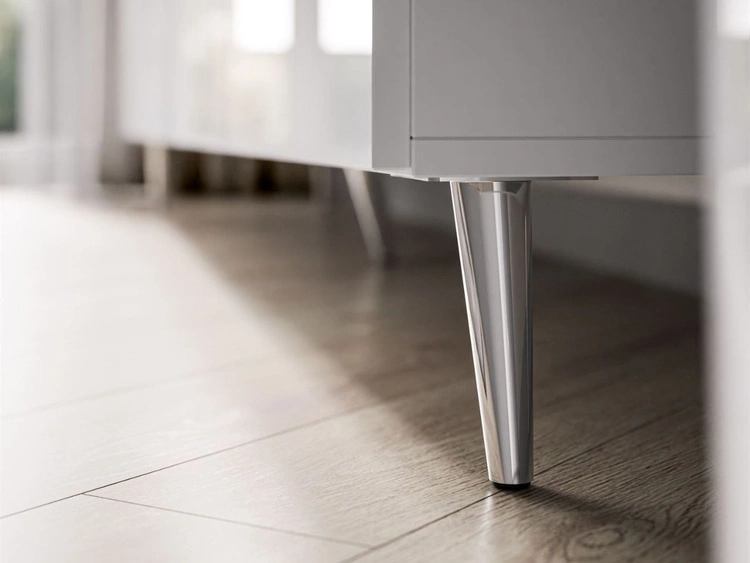 Szafka RTV pod telewizor z drzwiczkami i oświetleniem LED na srebrnych nóżkach 200 cm Noaé Biały Połysk