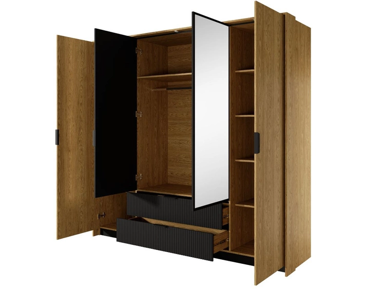 Szafa czterodrzwiowa z drzwiami uchylnymi Bolzano Dąb Bałtycki, Czarna