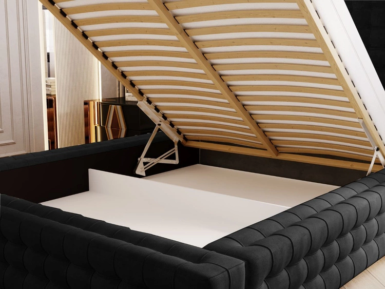 Łóżko tapicerowane z pojemnikiem i stelażem 140x200 Barbados Czarne