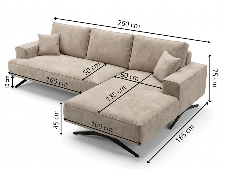 Narożnik L Lewy na metalowych nóżkach Leto szary
