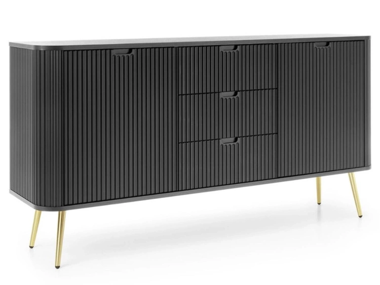 Komoda z drzwiami i szufladami na złotych nogach Viva Czarna
