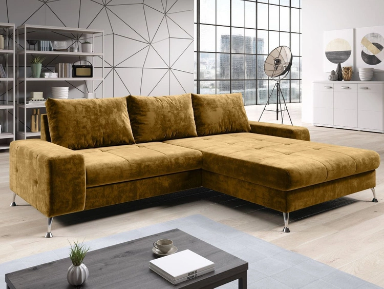 Narożnik L Prawy z funkcją spania i pojemnikiem Tonny Żółty