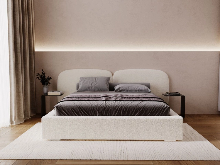 Łóżko tapicerowane z pojemnikiem i stelażem 160x200 Palermo Kremowe