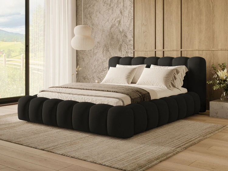 Łóżko tapicerowane z pojemnikiem i stelażem 140x200 Averia Czarny