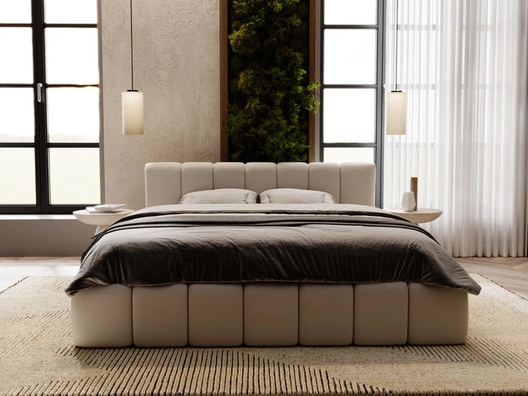 Łóżko tapicerowane z pojemnikiem i stelażem 140x200 Split Jasny szary