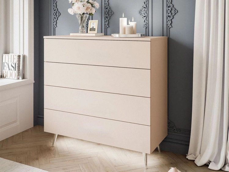 Komoda z szufladami i oświetleniem LED na srebrnych nogach Nuveo Kaszmir