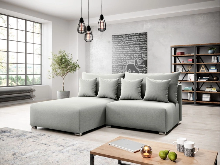 Narożnik L Lewy z funkcją spania i pojemnikiem Ronni Jasny szary