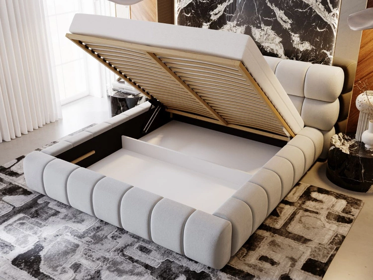 Łóżko tapicerowane z pojemnikiem i stelażem 160x200 Mellow Jasny szary